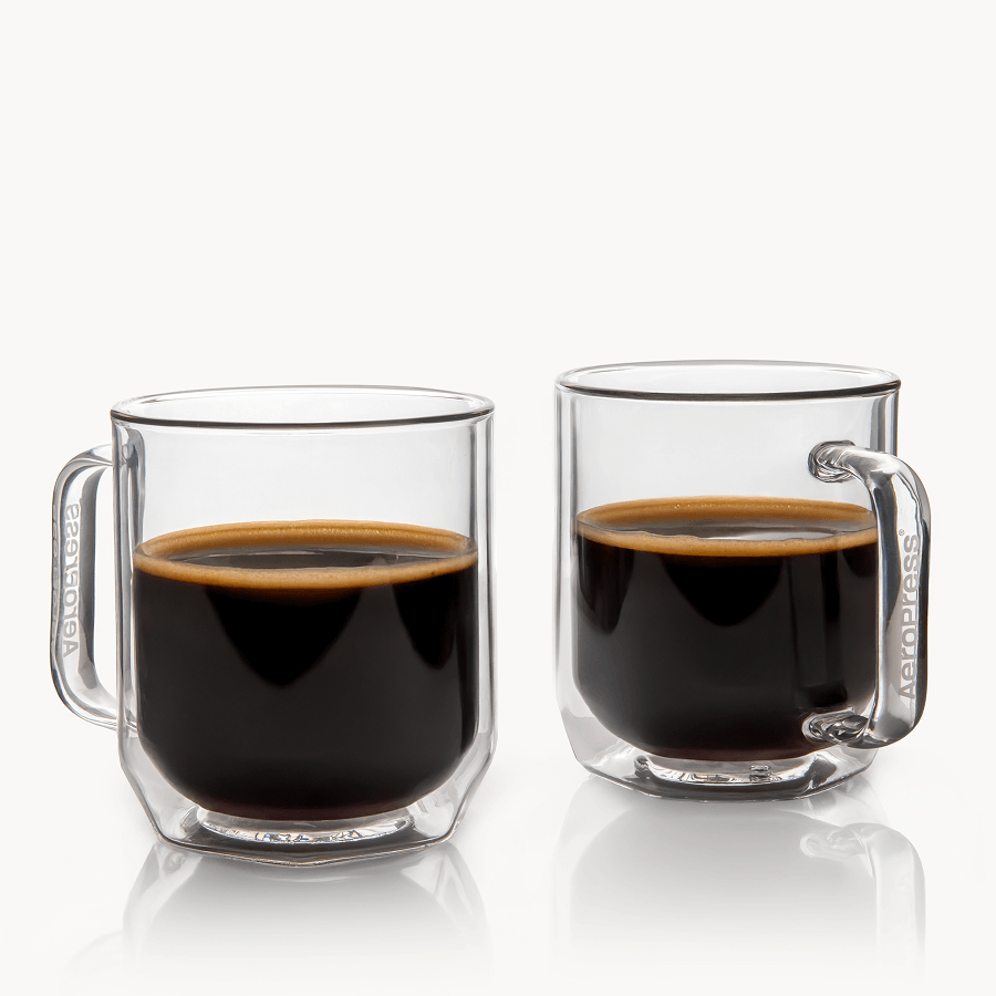 AeroPress Double Wall Glass Coffee Mug - 2 Pack - Coffee Drinkware for Home and Travel
